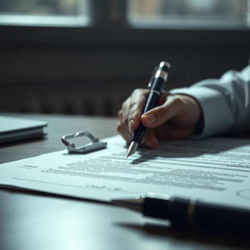 Image of a legal document with a pen resting on it.