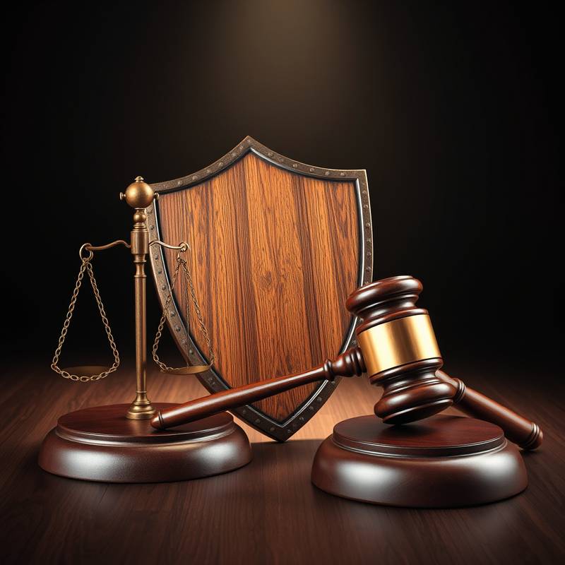 Image of a shield and a gavel, symbolizing liability and legal protection.